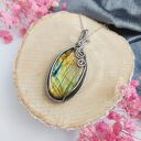 Naszyjnik Labradoryt stal chirurgiczna wisiorek handmade wirewrapping