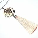 Naszyjnik 100 cm Rose Gold filigran z hematytami, kryształkiem i satynowym chwostem