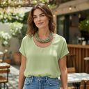 Naszyjnik z lnu z oliwinem - wielorzędowa biżuteria handmade