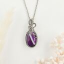 Naszyjnik Agat Fioletowy stal chirurgiczna wisiorek handmade wirewrapping
