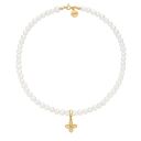 hand made złoty naszyjnik z pereł naturalnych z kwiatkiem