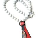 Koral i ręcznie malowana ceramika w wyjątkowym naszyjniku handmade prezent lux