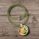 naszyjnik z witrażowym wisiorem BOTANIQO z agatem, koralem, howlitem