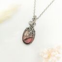 Naszyjnik Rodonit stal chirurgiczna wisiorek handmade wirewrapping