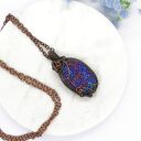 Miedziany naszyjnik z galwanizowanym agatem - kobalt i fiolet (wire-wrapping)