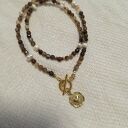 Naszyjnik agat łaciaty brąz, perła, z sercem