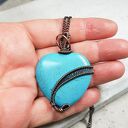 Naszyjnik Howlit Serce M292 - turkusowe serce w wire wrapping z miedzi