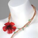 Czerwony naszyjnik Hibiskus z japońskich koralików - boho kolia z awenturynu
