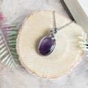 Naszyjnik Ametyst stal chirurgiczna wisiorek handmade wirewrapping