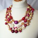 Różowo-beżowy naszyjnik warstwowy z koralików handmade