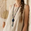 Amulet Nocy - Długi Boho Naszyjnik z Granatowym Agatem i Kamieniami Naturalnymi