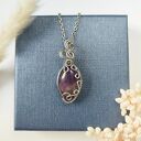 Naszyjnik Ametyst ze stali chirurgicznej - ręczne wire wrapping