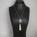Naszyjnik 100 cm Rose Gold filigran z hematytami, kryształkiem i satynowym chwostem