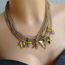 Naszyjnik Zawieszki Złote Liście Masa Perłowa