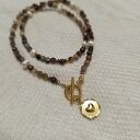 Naszyjnik agat łaciaty brąz, perła, z sercem