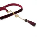 Choker burgundowy z aksamitką, jadeitem i chwostem - /trok/