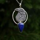 Srebrny naszyjnik z krukiem i lapis lazuli
