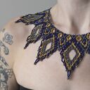 Etniczny naszyjnik 'Azure & Gold' - kolia z koralików szklanych