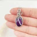 Naszyjnik Agat Fioletowy stal chirurgiczna wisiorek handmade wirewrapping