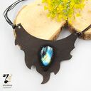 Naszyjnik skórzany z labradorytem - haft koralikowy (handmade)