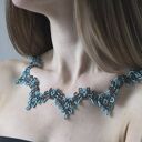 Ażurowa kolia „Gwiazda” z koralików szklanych w odcieniach turkusu - choker handmade