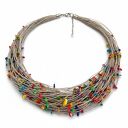 NASZYJNIK Z LNU Z MASĄ PERŁOWĄ multikolor