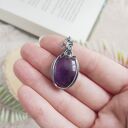 Naszyjnik Ametyst stal chirurgiczna wisiorek handmade wirewrapping
