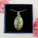 Naszyjnik Labradoryt Owal stal chirurgiczna wisiorek handmade wirewrapping