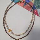 Naszyjnik agat ognisty fasetowany łaciaty, grzybek