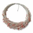 Lniany naszyjnik z kwarcem arbuzim - handmade