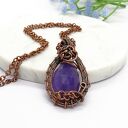 Miedziany naszyjnik z fioletowym jadeitem