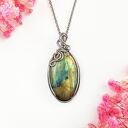 Naszyjnik Labradoryt Owal stal chirurgiczna wisiorek handmade wirewrapping