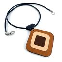Skórzana zawieszka w brązach na czarnym rzemieniu - minimalistyczny naszyjnik handmade