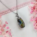 Naszyjnik z labradorytem na stali chirurgicznej - wire wrapping dla niej