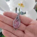 Naszyjnik Rodonit stal chirurgiczna wisiorek handmade wirewrapping