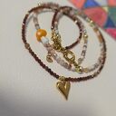 Naszyjnik agat ognisty fasetowany łaciaty, grzybek