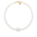 hand made złoty naszyjnik z pereł naturalnych z barokową perłą