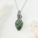 Naszyjnik Zoisyt z Rubinem stal chirurgiczna wisiorek handmade wirewrapping