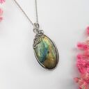 Naszyjnik Labradoryt Owal stal chirurgiczna wisiorek handmade wirewrapping