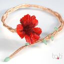 Czerwony naszyjnik Hibiskus z japońskich koralików - boho kolia z awenturynu