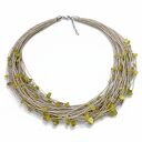 Naszyjnik z lnu z oliwinem - wielorzędowa biżuteria handmade