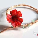 Czerwony naszyjnik Hibiskus z japońskich koralików - boho kolia z awenturynu