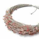 Lniany naszyjnik z kwarcem arbuzim - handmade