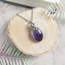 Naszyjnik Ametyst stal chirurgiczna wisiorek handmade wirewrapping