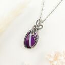 Naszyjnik Agat Fioletowy stal chirurgiczna wisiorek handmade wirewrapping