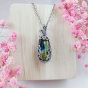 Naszyjnik Labradoryt stal chirurgiczna wisiorek handmade wirewrapping