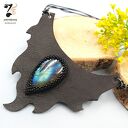 Naszyjnik skórzany z labradorytem - haft koralikowy (handmade)