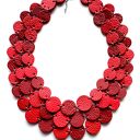 Czerwony skórzany naszyjnik warstwowy z naturalnej skóry - stal chirurgiczna (hand made)
