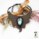 Naszyjnik skórzany z labradorytem - haft koralikowy (handmade)