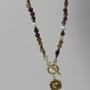 Naszyjnik agat łaciaty brąz, perła, z sercem